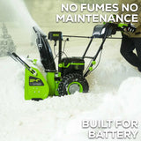Greenworks 82V Dual Stage Snow Thrower with 8Ah Batteries and Dual Port Charger no fumes no maintenance