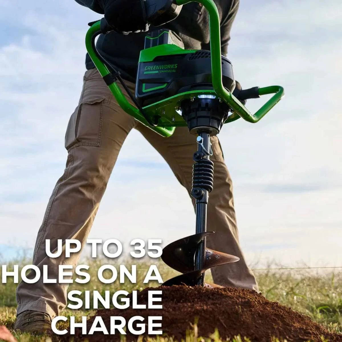 Greenworks 82V Earth Auger Kit with 4Ah Battery and 8A Dual Port Charger Holes up to 35 holes