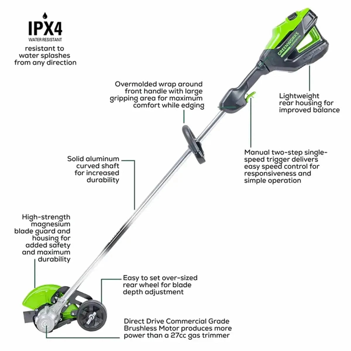 Greenworks 82V Edger with 4Ah Battery and Dual Port Charger specs