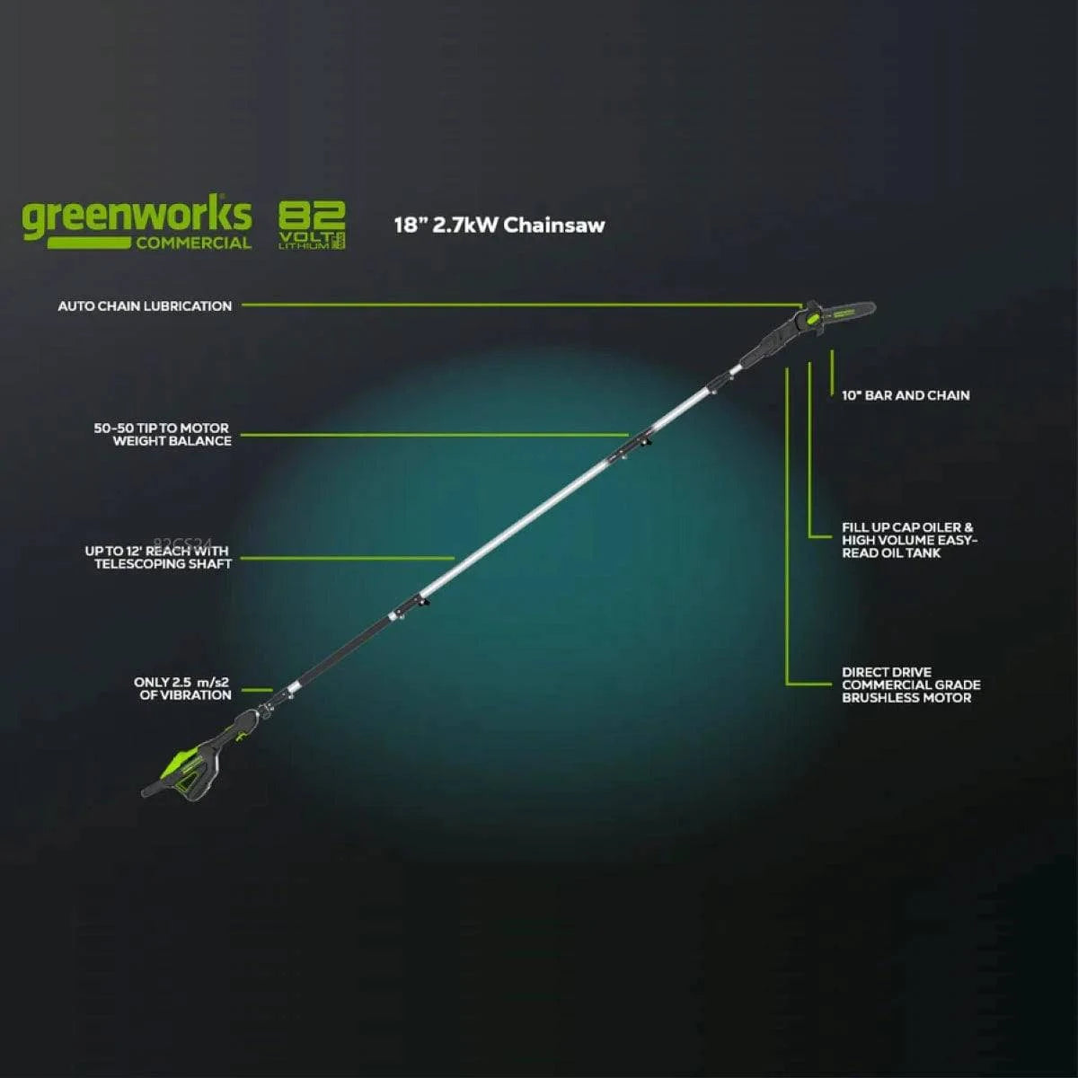 Greenworks 82V Gen II Polesaw w/ Split Shaft (Tool-Only) Specs