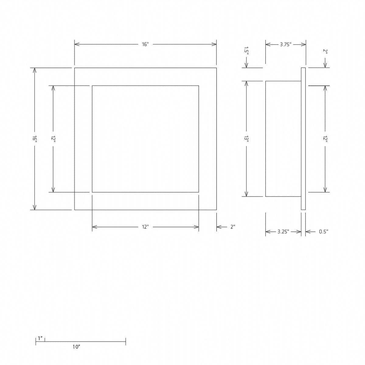 Hydro-Blok 16″ x 16″ Recessed Niche technical drawing