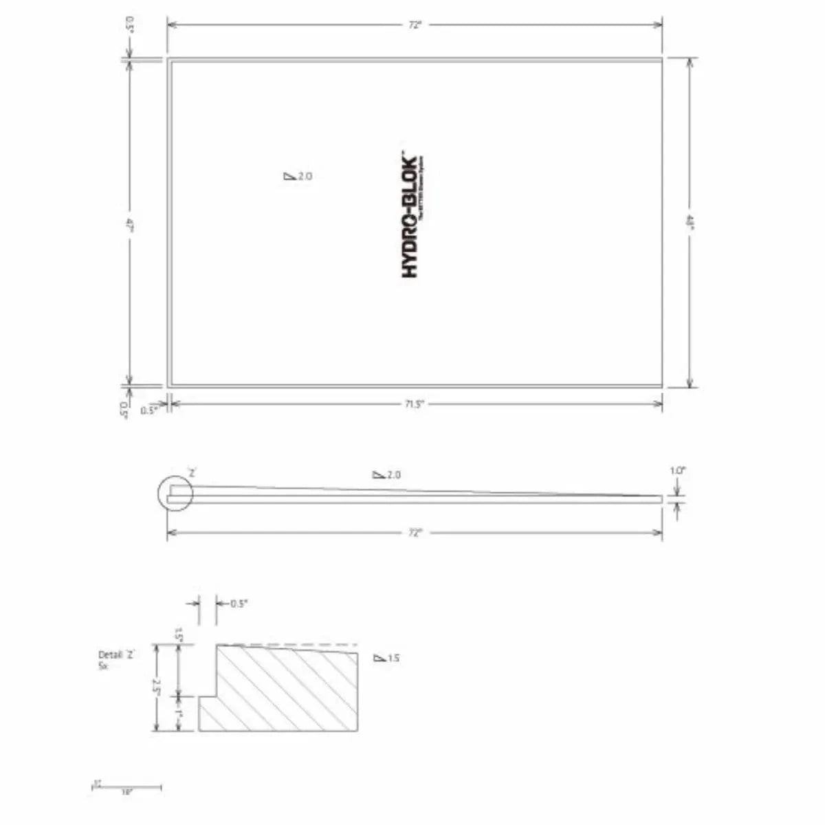 Hydro-Blok Single Slope 48" x 72" Shower Pan drawing