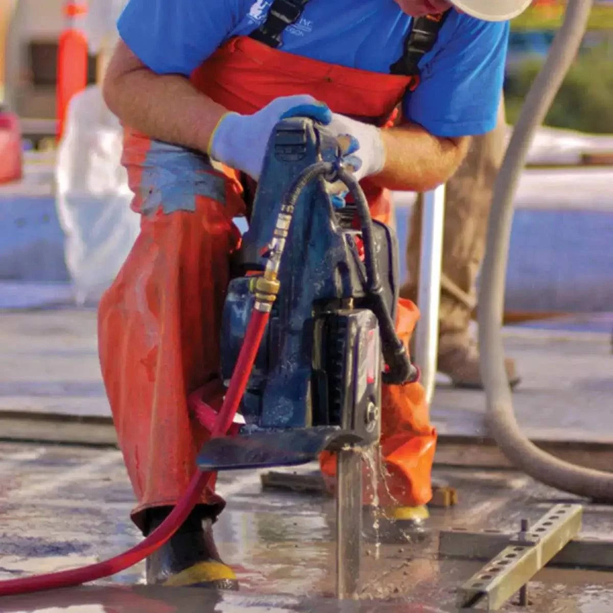 Wet Cutting Concrete with ICS Chain Saw