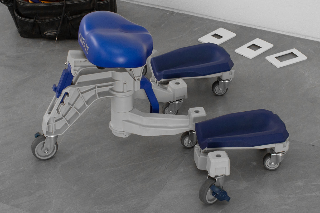 kneepad with casters and blue seat