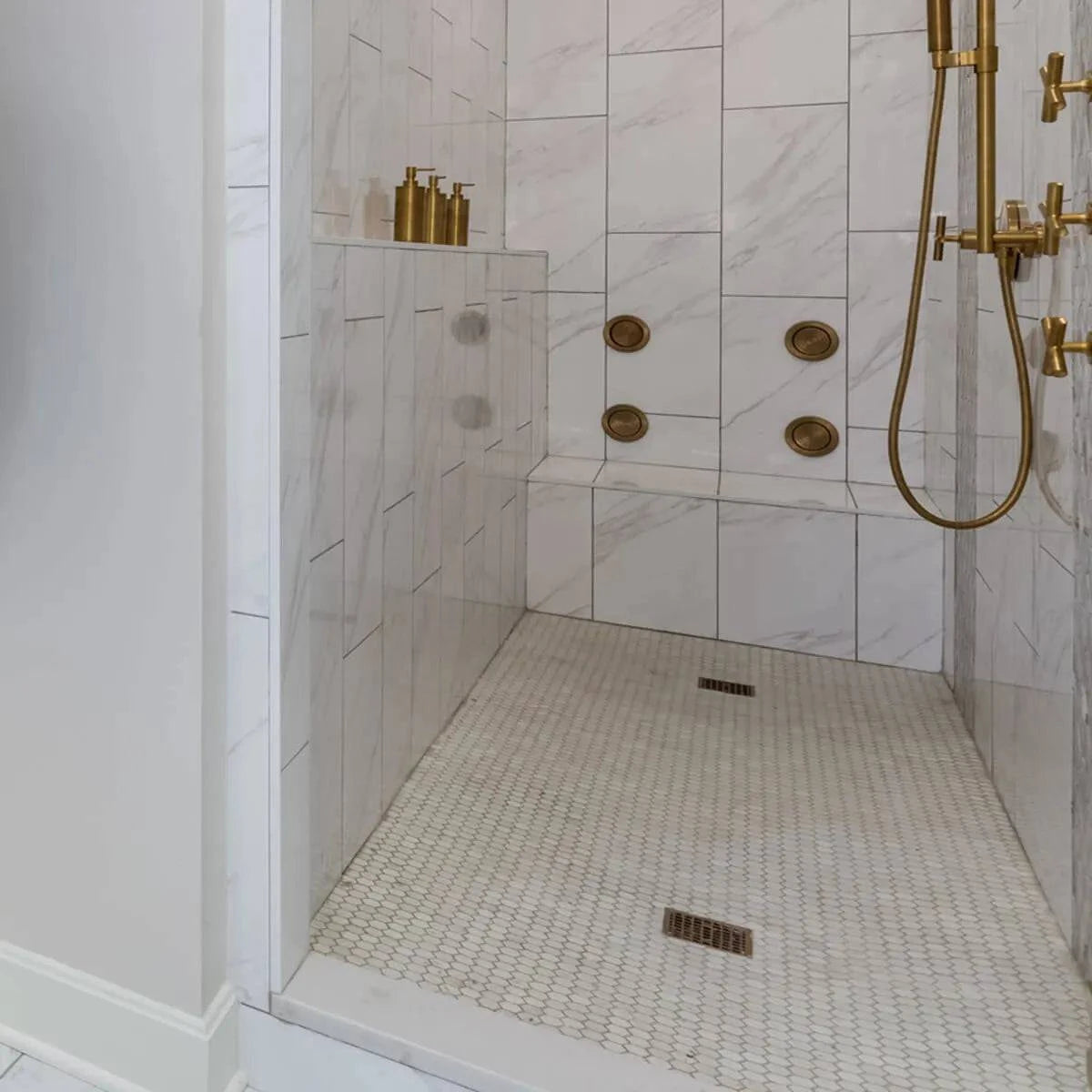 Dual Drain Grates Installed in Waterproof Shower