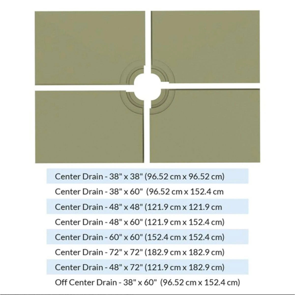 Laticrete Hydro Ban Modular Pre-Sloped Shower Pan Sizes