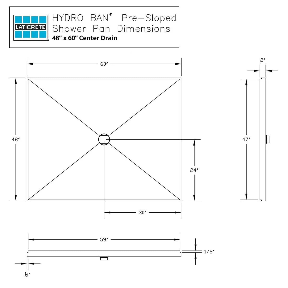 9362-4848-PVC 48 x 48in Center Drain Hydro Ban Pre-sloped Shower Pan