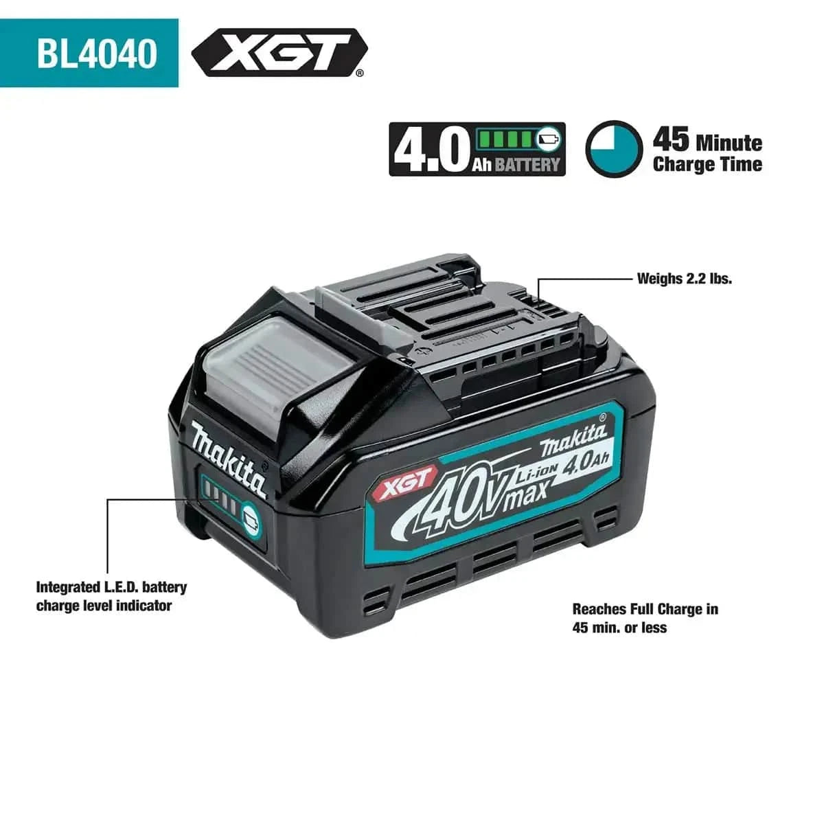 BL4040 Makita 40V max XGT Brushless Cordless 7?1/4" Metal Cutting Saw Battery Features