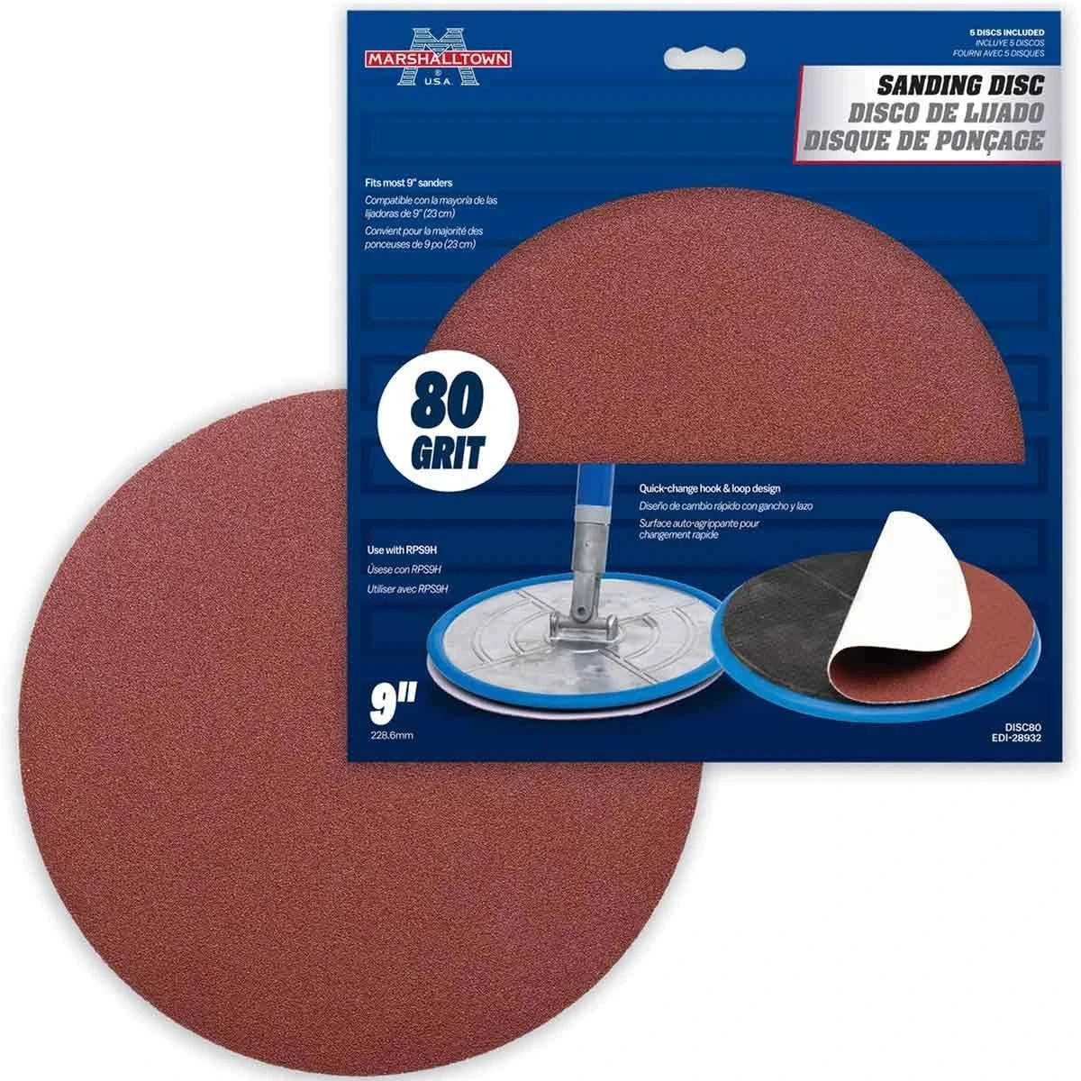 Marshalltown 9" Radial Sanding Discs, Standard Grade, 80 Grit - 5 pack