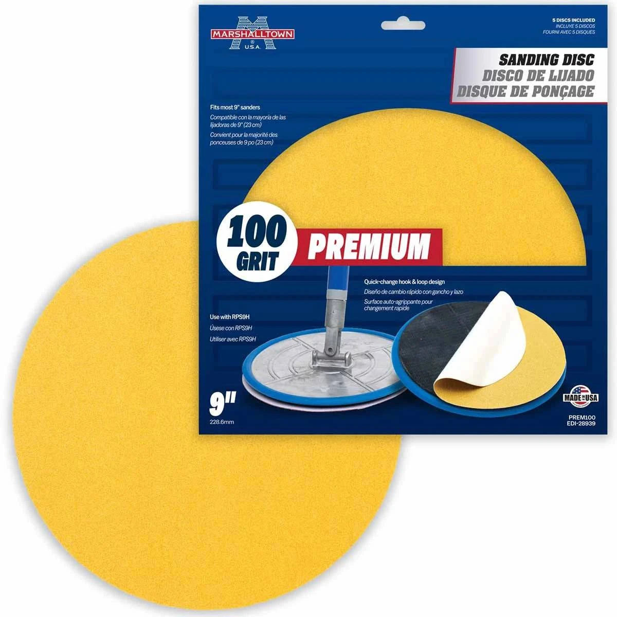 Marshalltown 9" Radial Sanding Discs, Premium Grade, 100 Grit - 5 pack