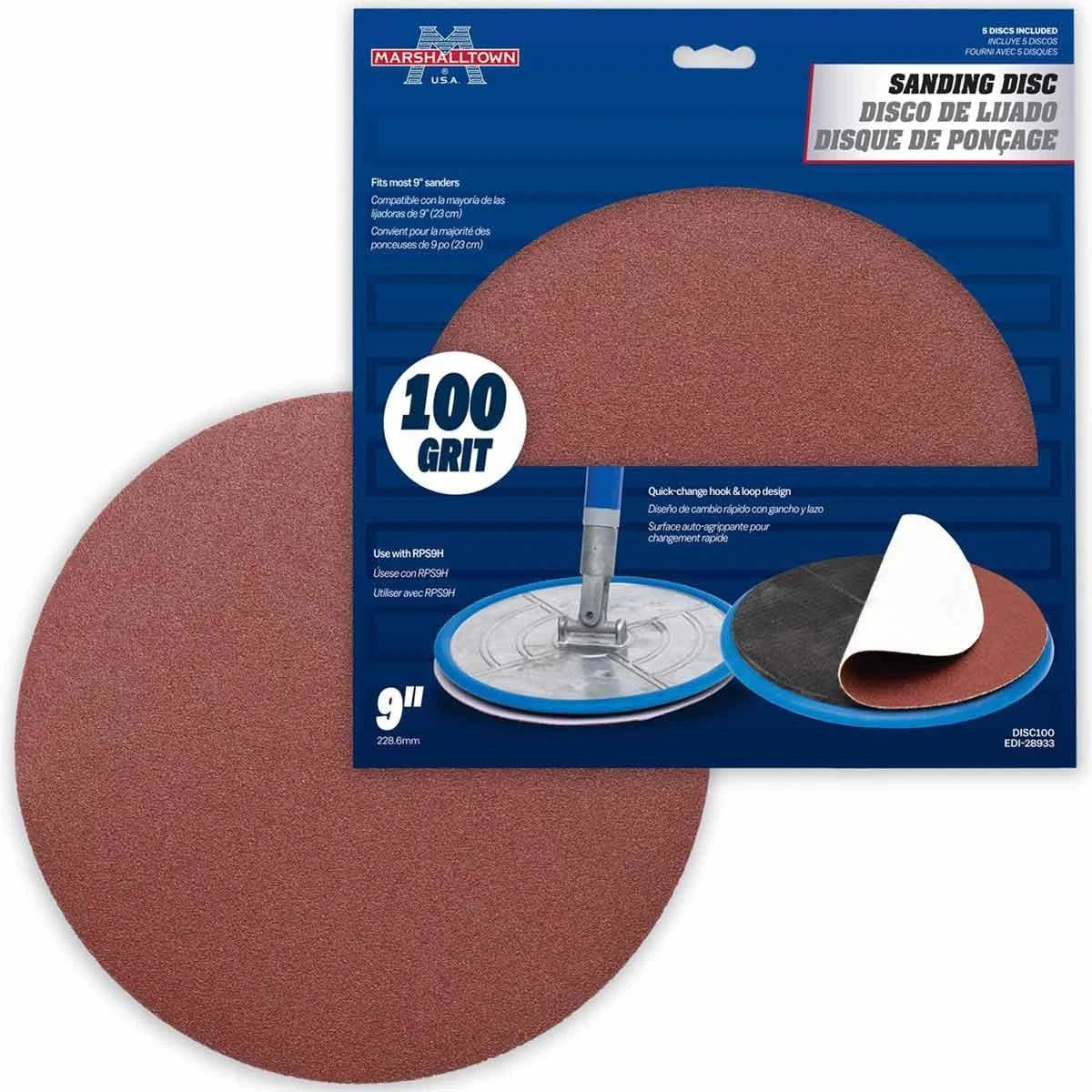 Marshalltown 9" Radial Sanding Discs, Standard Grade, 100 Grit - 5 pack