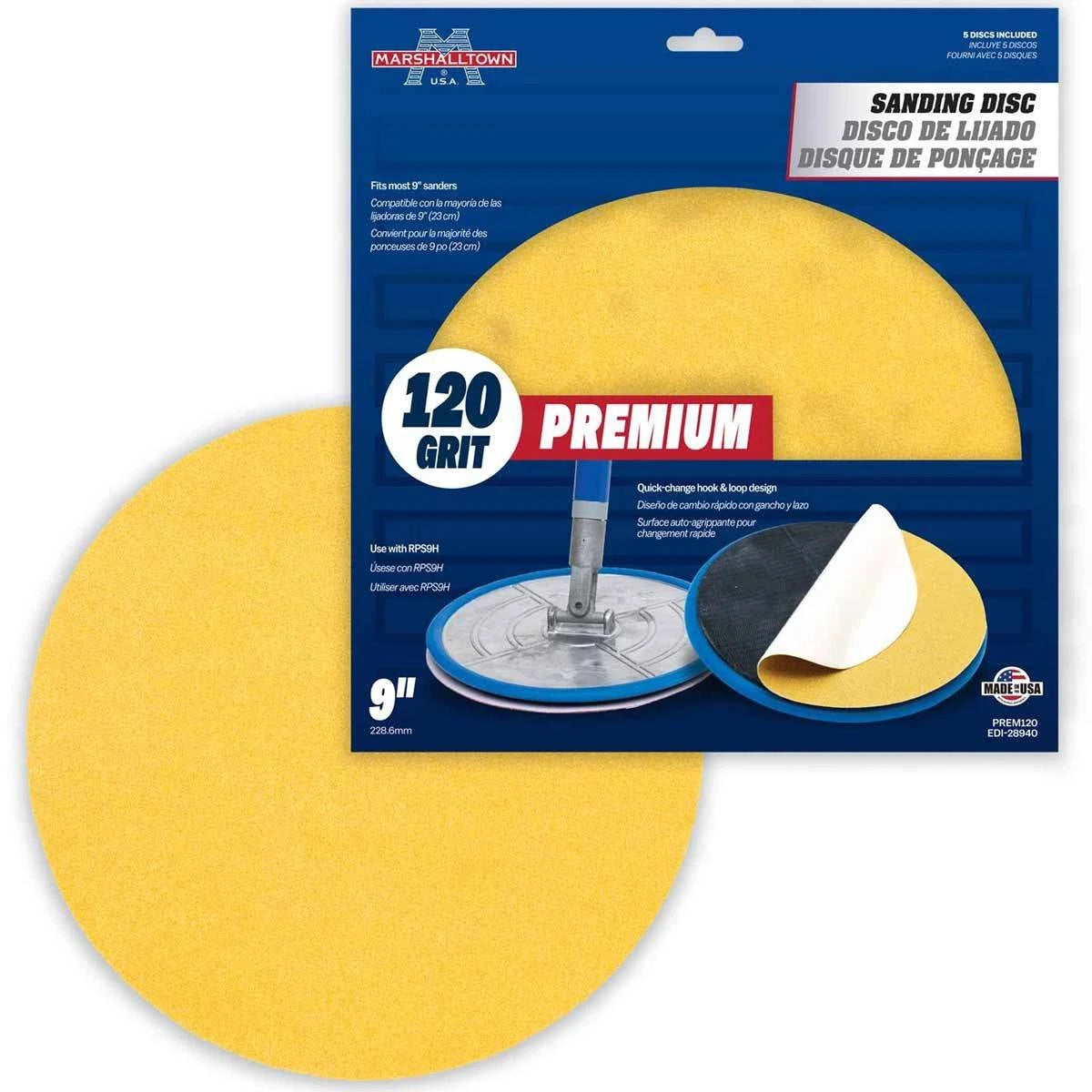 Marshalltown 9" Radial Sanding Discs, Premium Grade, 120 Grit - 5 pack