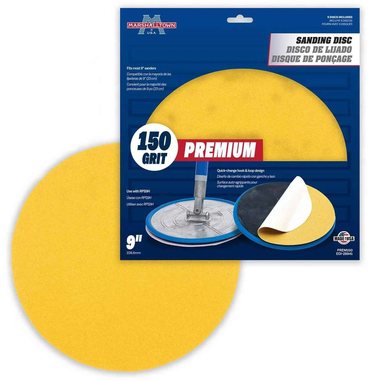 Marshalltown 9" Radial Sanding Discs, Premium Grade, 150 Grit - 5 pack