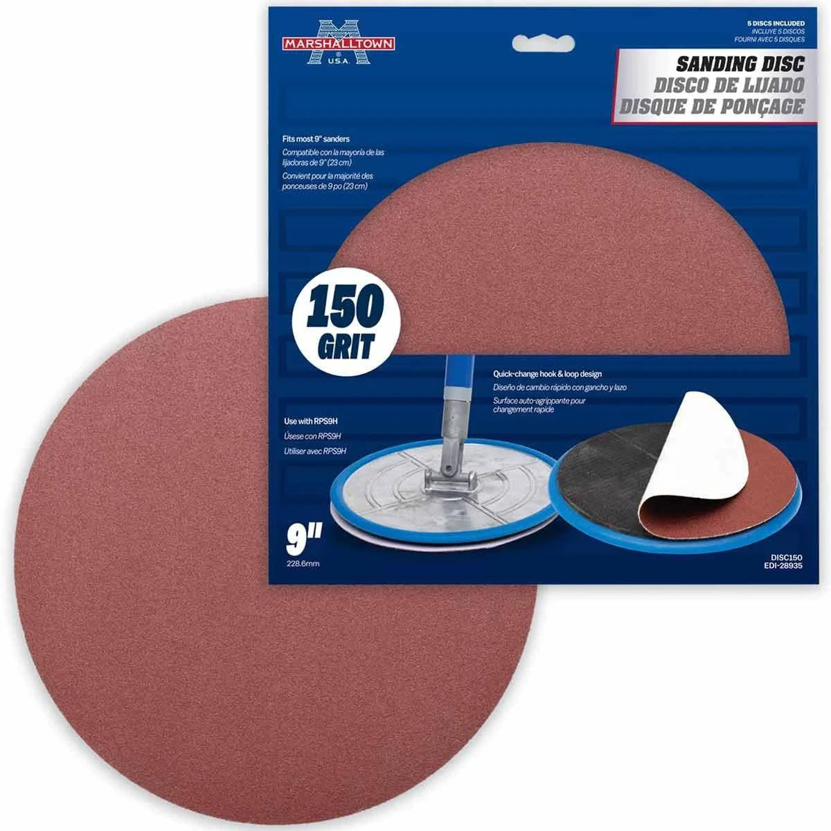 Marshalltown 9" Radial Sanding Discs, Standard Grade, 150 Grit - 5 pack