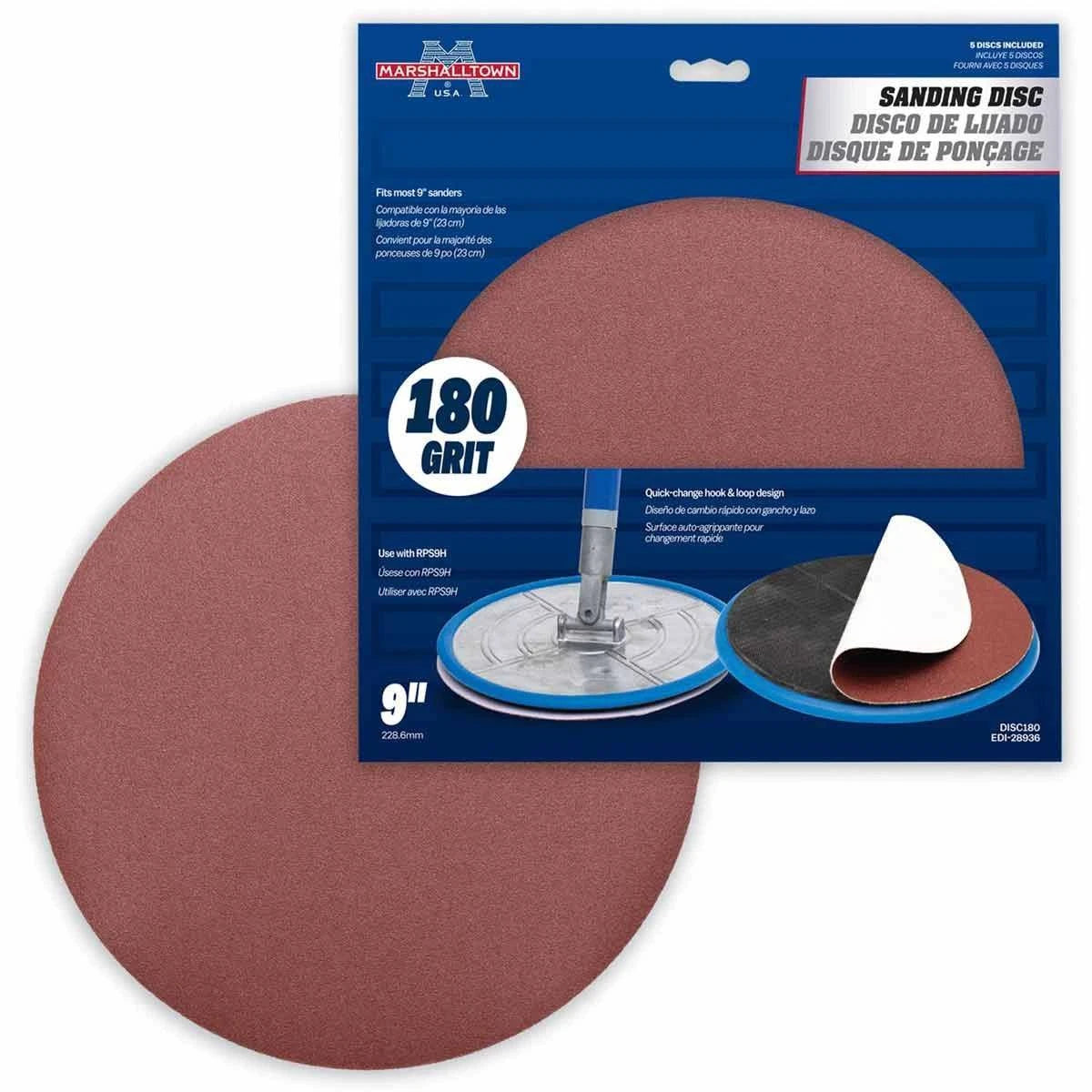 Marshalltown 9" Radial Sanding Discs, Standard Grade, 180 Grit - 5 pack