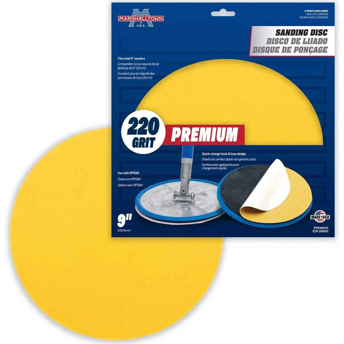 Marshalltown 9" Radial Sanding Discs, Premium Grade, 220 Grit - 5 pack
