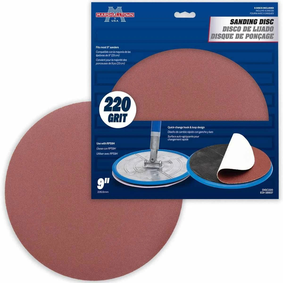 Marshalltown 9" Radial Sanding Discs, Standard Grade, 220 Grit - 5 pack