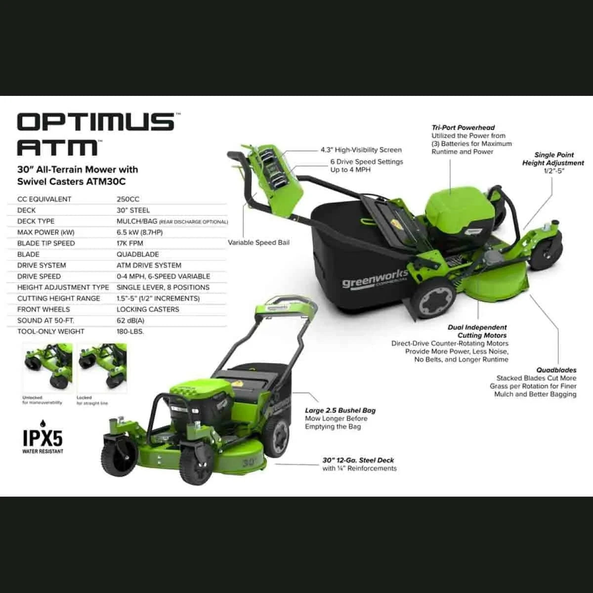 Optimus 30" All-Terrain Caster Wheel Mower Kit Specs