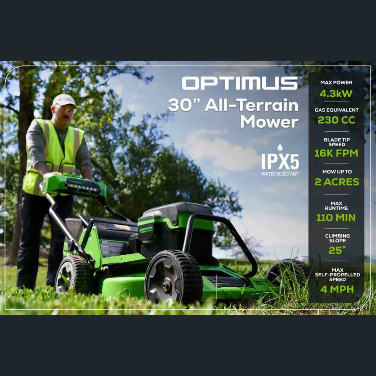 Optimus 30" Self-Propelled Mower - Tool Only Specs