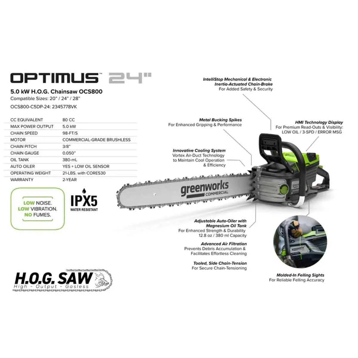 Optimus 5.0kw 24" HOG Chainsaw Kit Specs