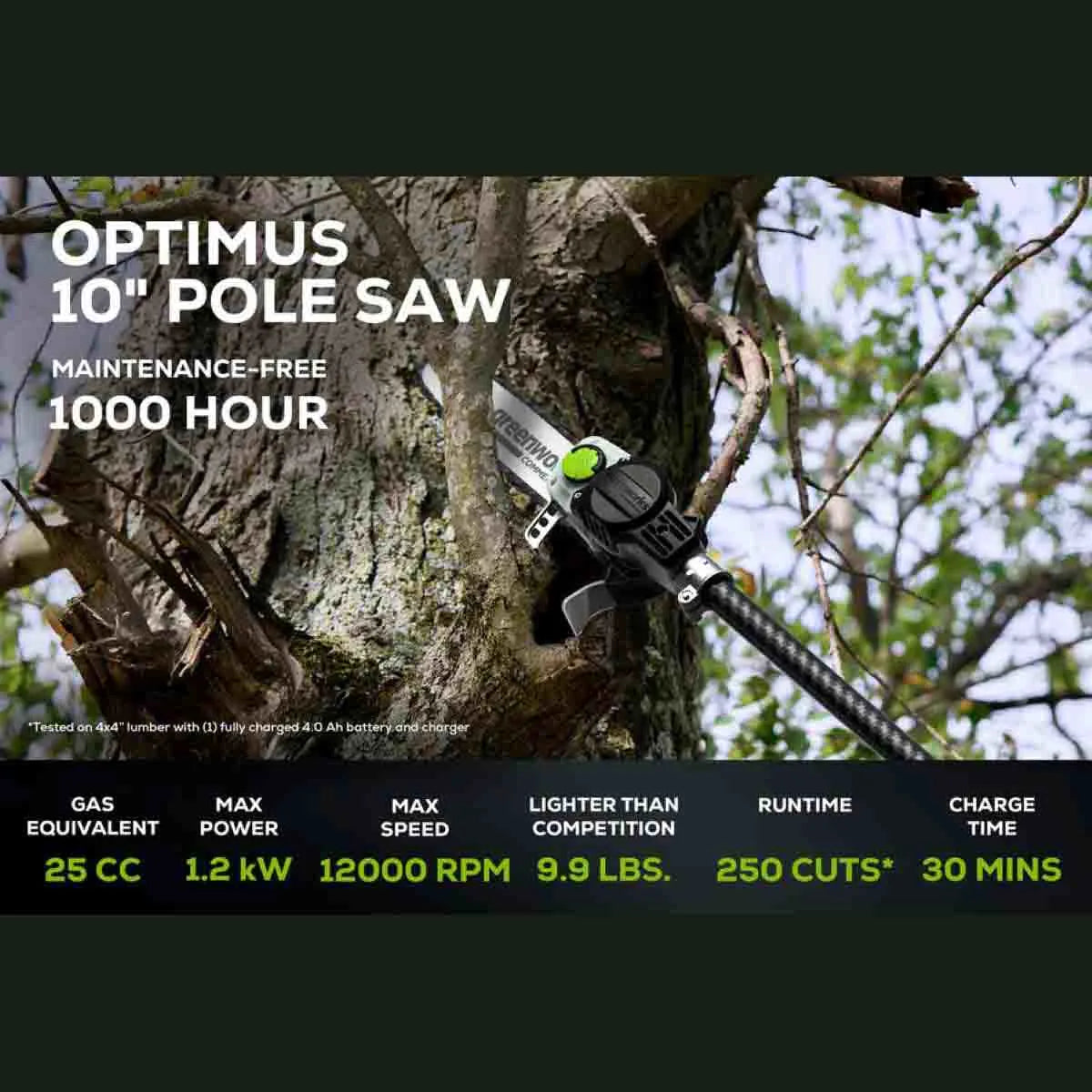 Optimus 82V 10" Polesaw with Carbon Fiber Shaft Specs