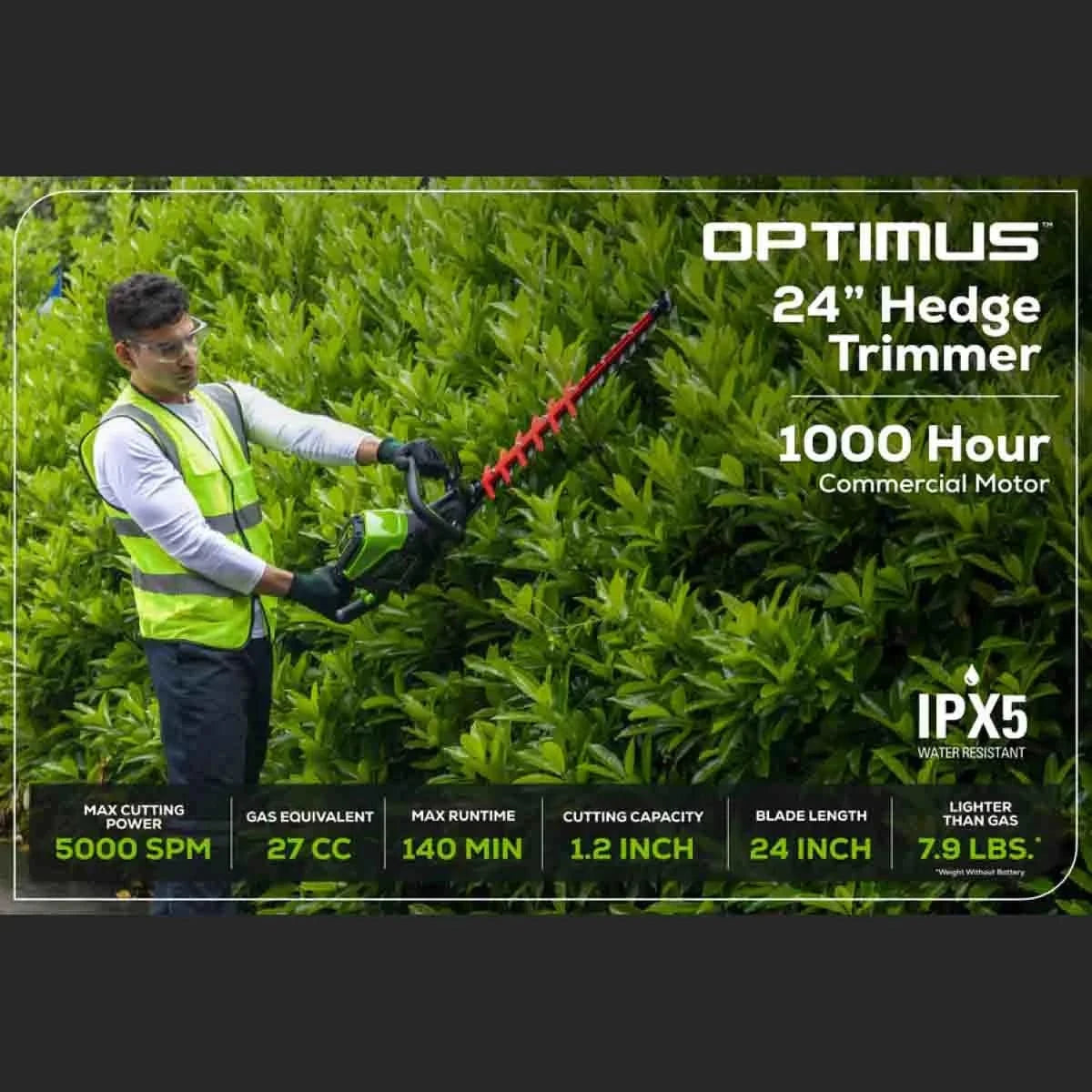 Optimus 82V 24" Hedge Trimmer (Tool Only) 1000 Hour Commercial Motor