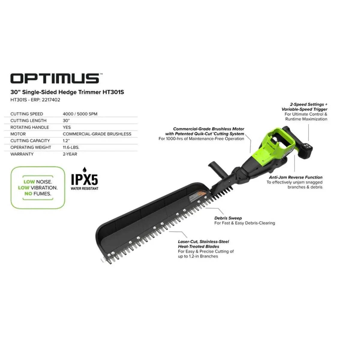 Optimus 82V 30" Single Sided Hedge Trimmer (Tool Only) Specs