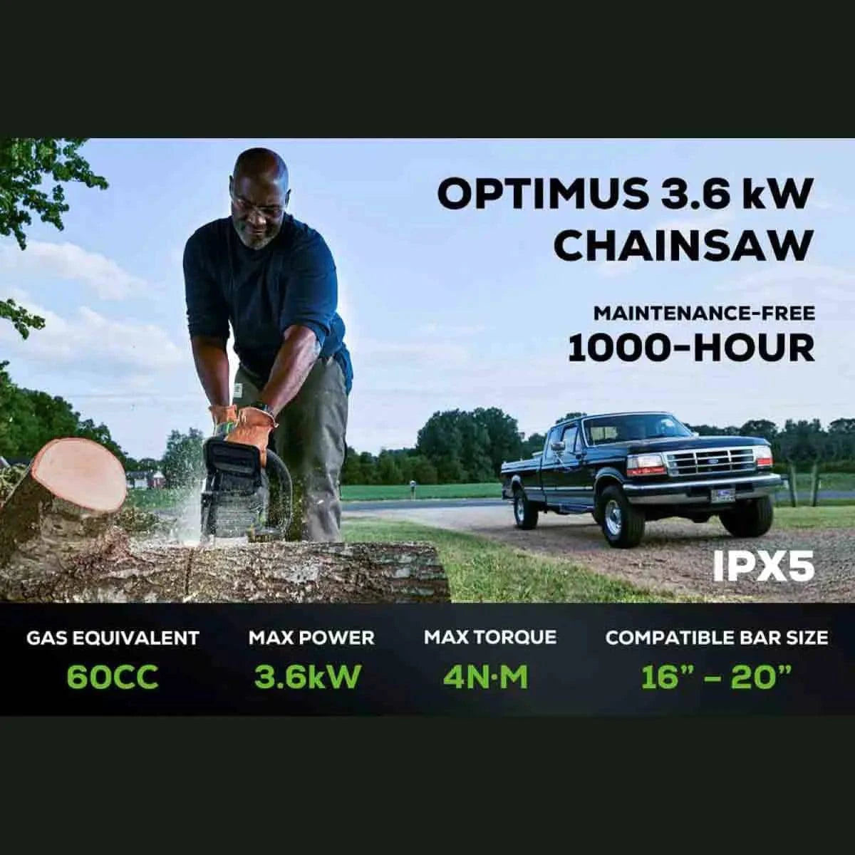 Optimus 82v 3.6kW 18" Chainsaw Kit 60cc Equivalent
