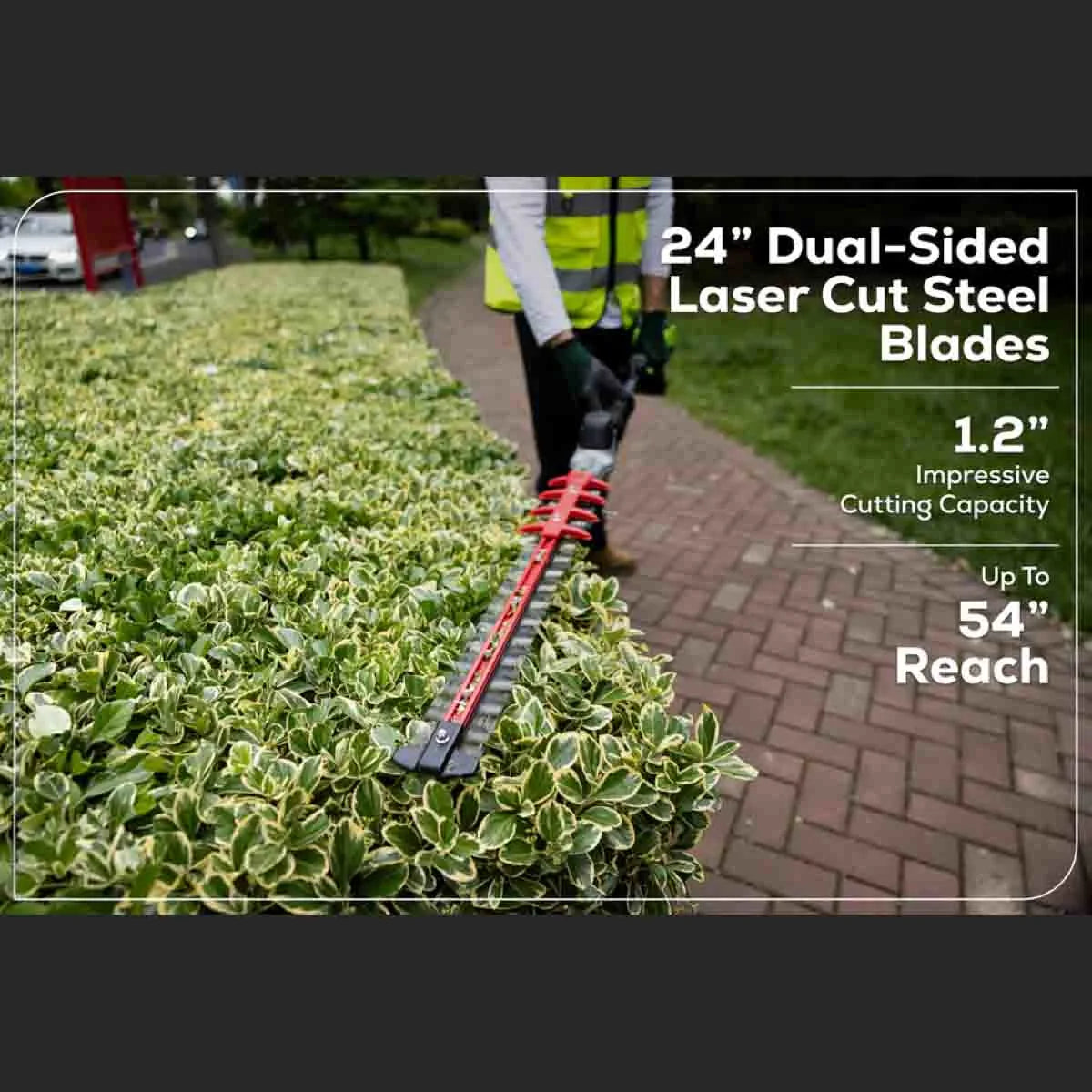 Optimus 82V Short Pole Fixed Hedge Trimmer (Tool Only) Dual-Sided Laser Cut Steel Blades