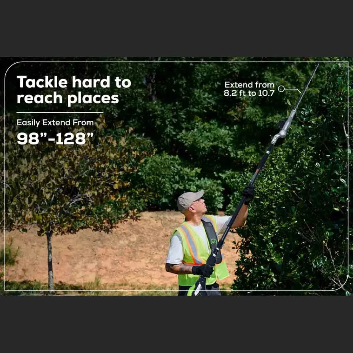 Optimus 82V Telescoping Hedge Trimmer Kit extends to 10.7 Ft
