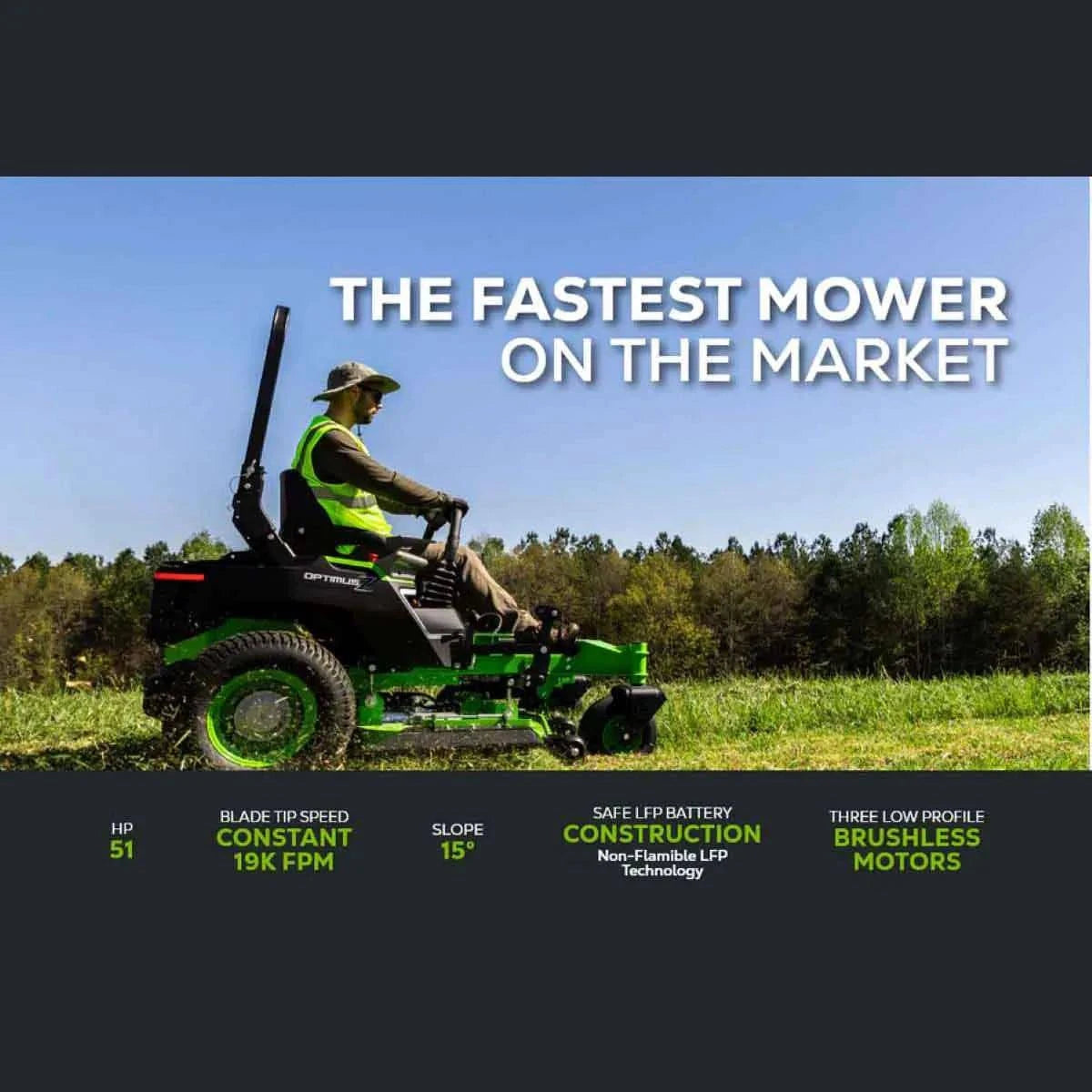 OptimusZ 48" 18kWh Ride-On Zero Turn Mower Fastest Mower