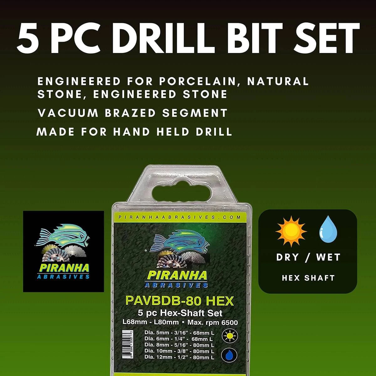 PAVBDB 5-PC Hex Shaft Set for dry and wet coring