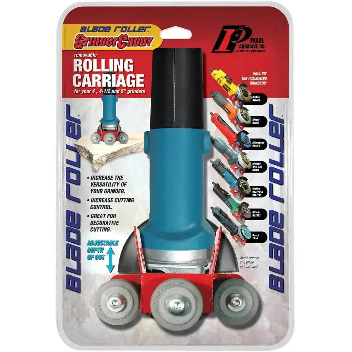 Pearl Abrasive Roller Caddy Attachment for Angle Grinders Great for crack chasing, tuck pointing, stone, masonry work and fabrication