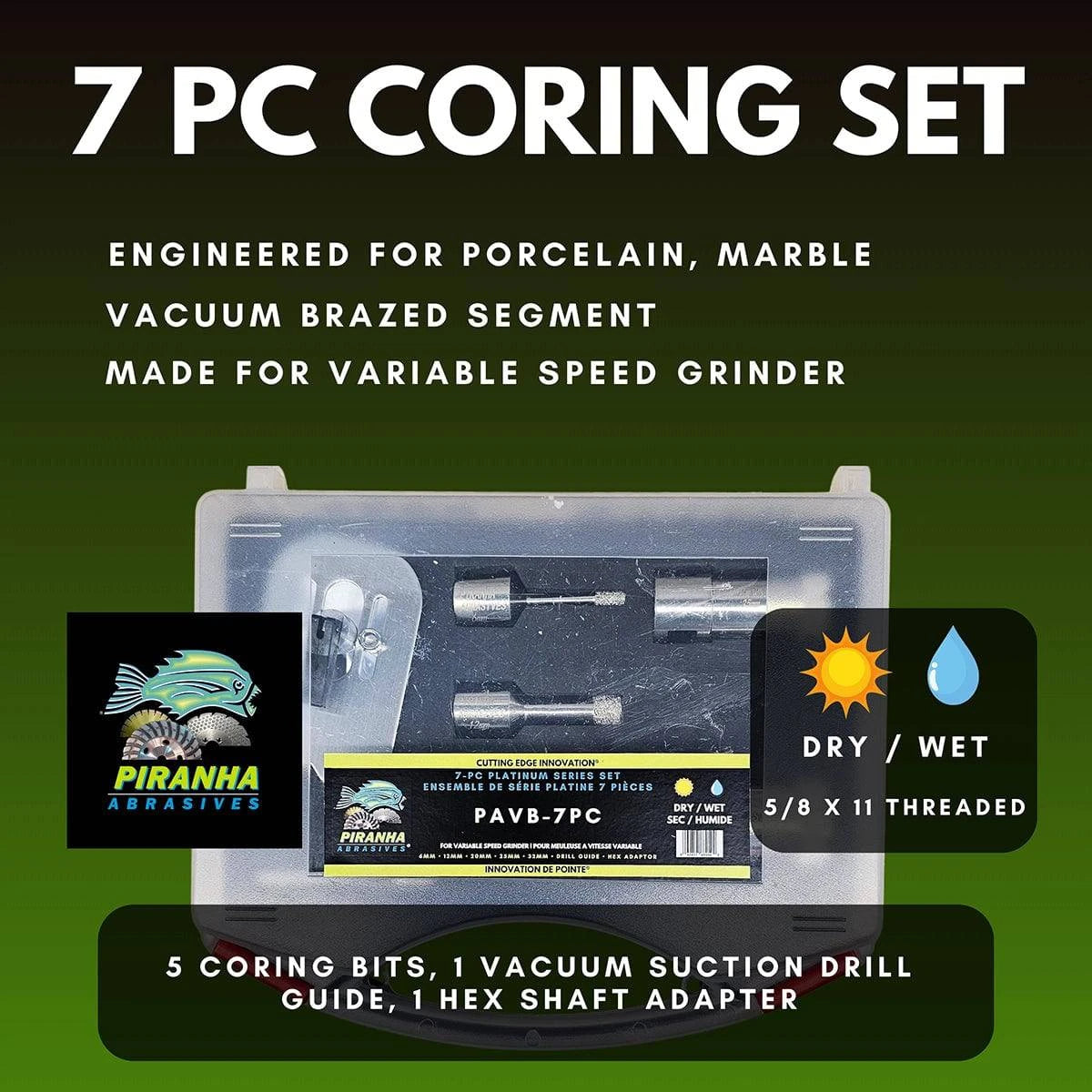 Piranha Abrasives 7-PC Platinum Series Set for dry and wet coring