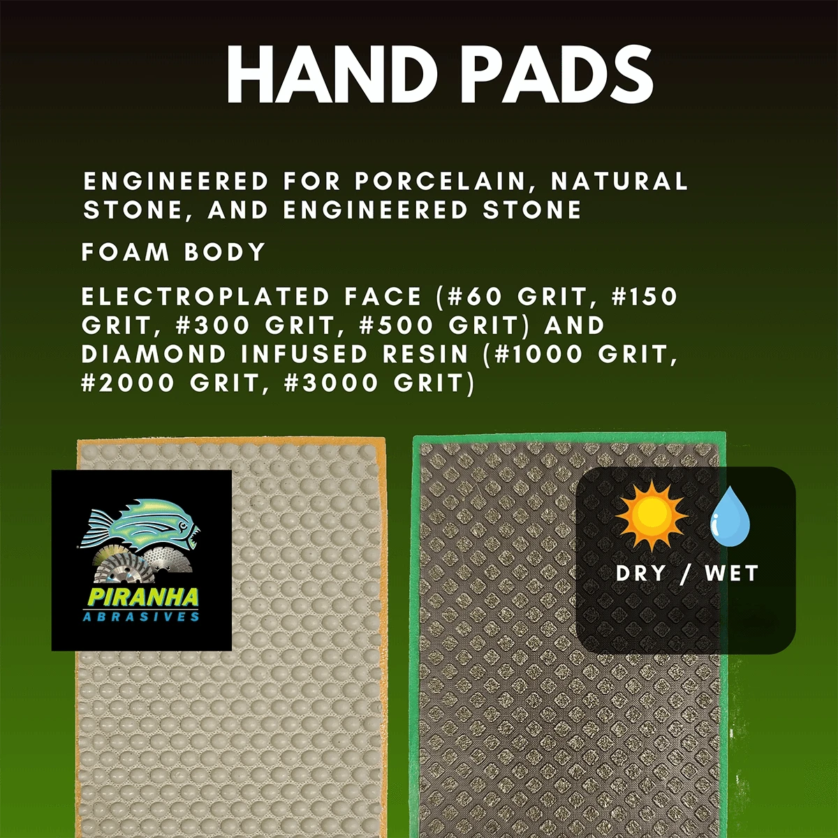 Piranha Abrasives Hand Pads for dry and wet polishing