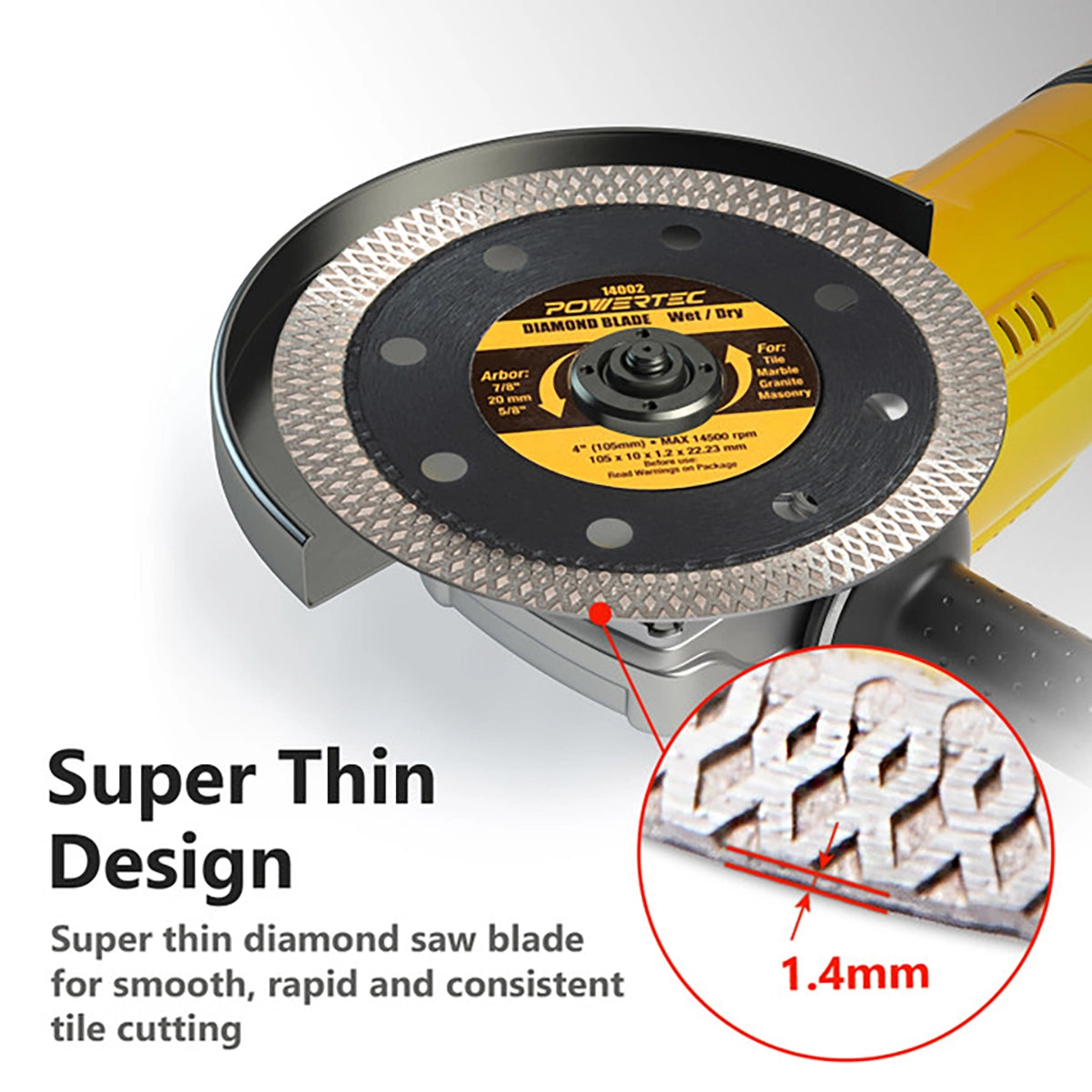 Powertec 4" Diamond Saw Blade for Handheld Grinders Thin Design