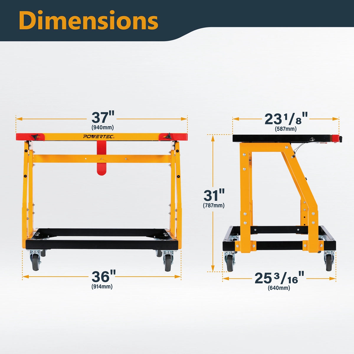 Powertec Panel Transfer Cart With Tilting Top Dimensions