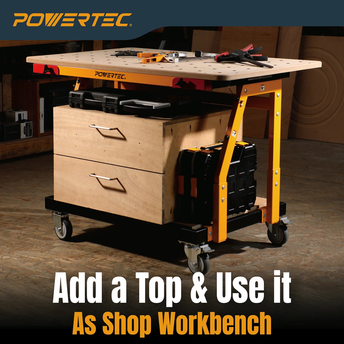 Powertec Panel Transfer Cart With Tilting Top Usable as a Workbench