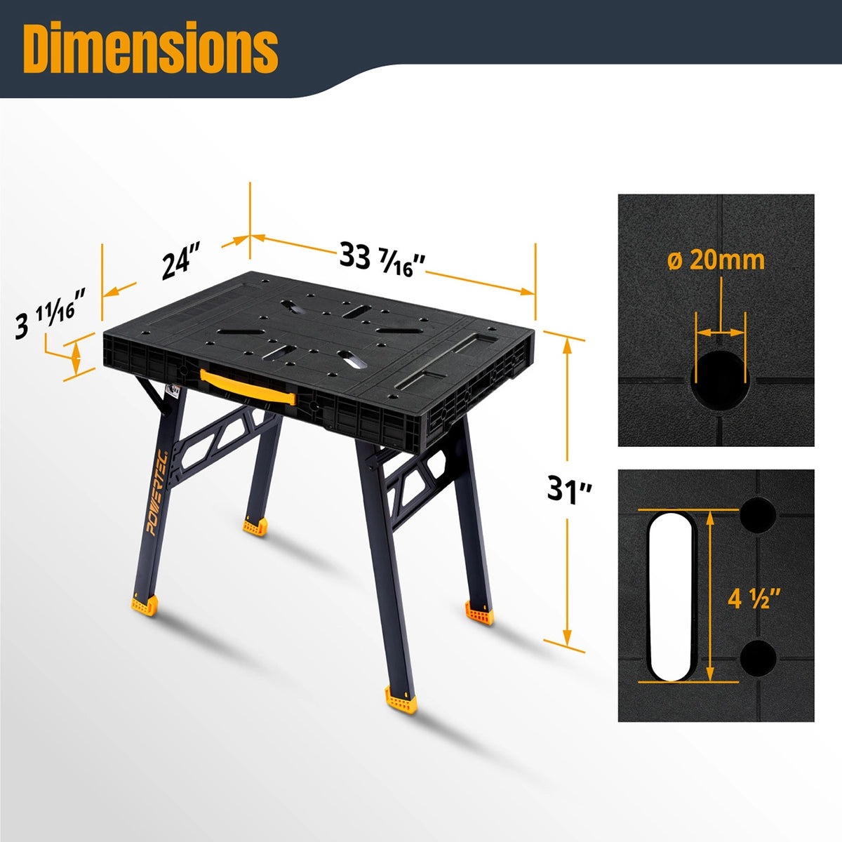 Powertec Portable Folding Worktable Dimensions