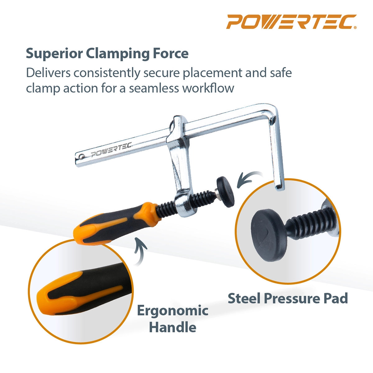 Powertec Quick Screw Guide Rail Clamp 5-3/8" x 2-3/8" Superior Clamp Force