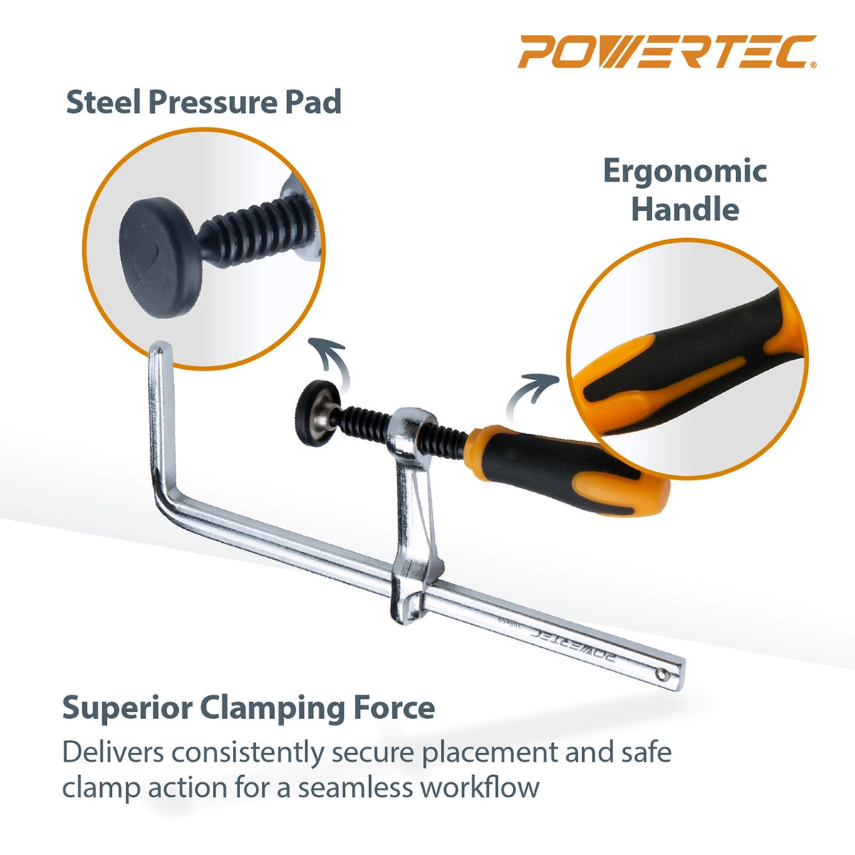 Powertec Quick Screw Guide Rail Clamps 7" x 2-3/8" Superior Clamping Force