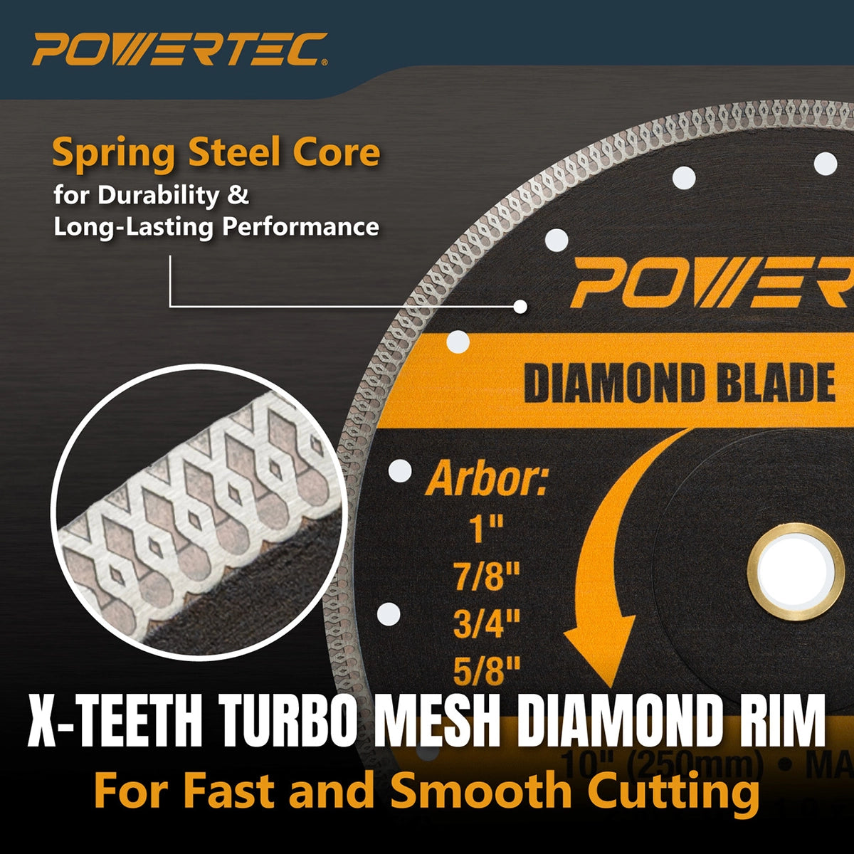 Powertec 10" Super Thin Diamond Blade Mesh Rim