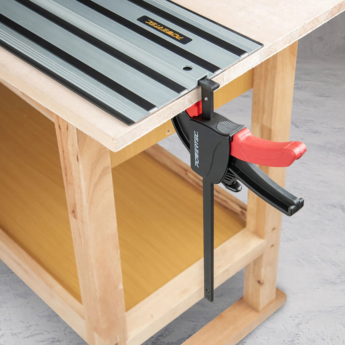 Powertec Tracksaw Track Guide Rail Clamp In Use