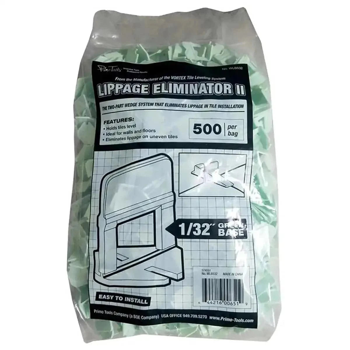 WLB532 - Primo Tools - Lippage Eliminator II - 1/32" Green Base 500 pcs - Bag Image