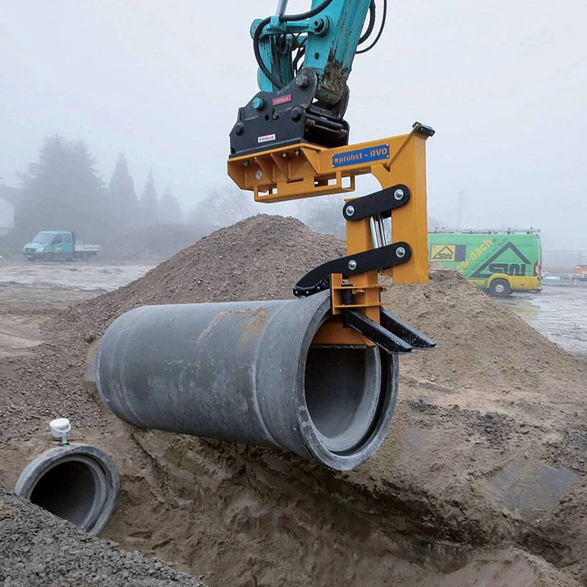 Probst RVD-4.5-ECO Concrete Pipe Lifter in use