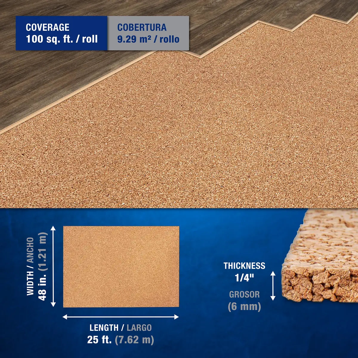 QEP Natural Cork Underlayment 6 mm Roll Coverage