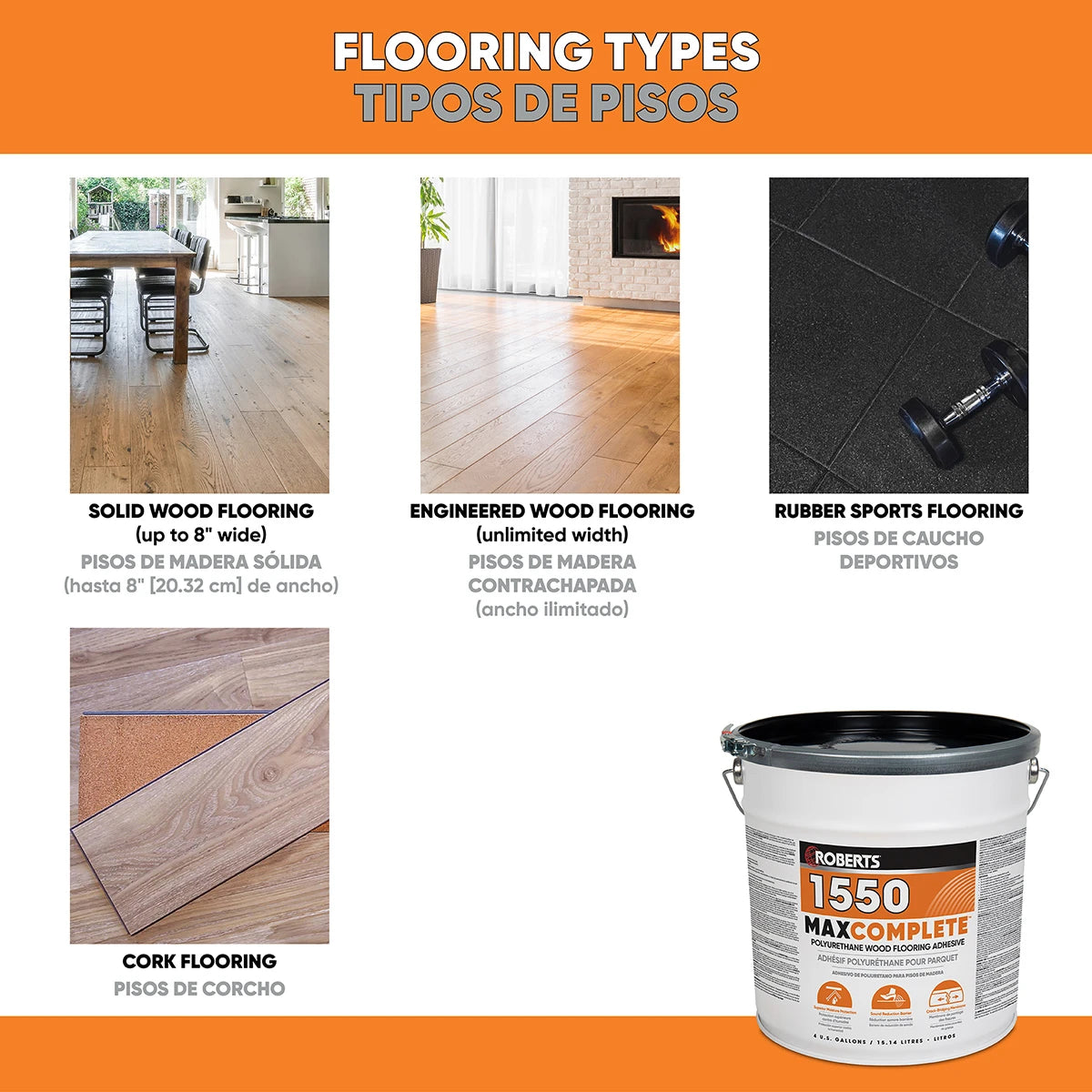 Roberts 1550 Max Complete Polyurethane Wood Flooring Adhesive - 4 Gallon Flooring Types