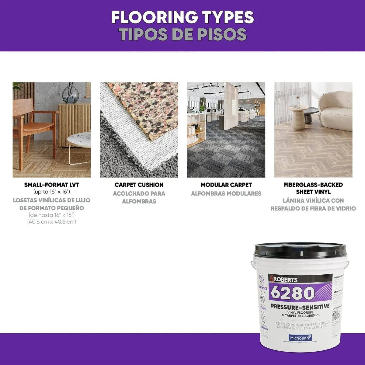 Roberts 6280 Pressure-Sensitive Adhesive Flooring Types
