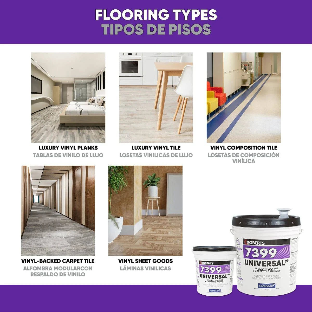 Roberts 7399  Universal PLUS Resilient Flooring & Modular Carpet Tile Adhesive Flooring Types