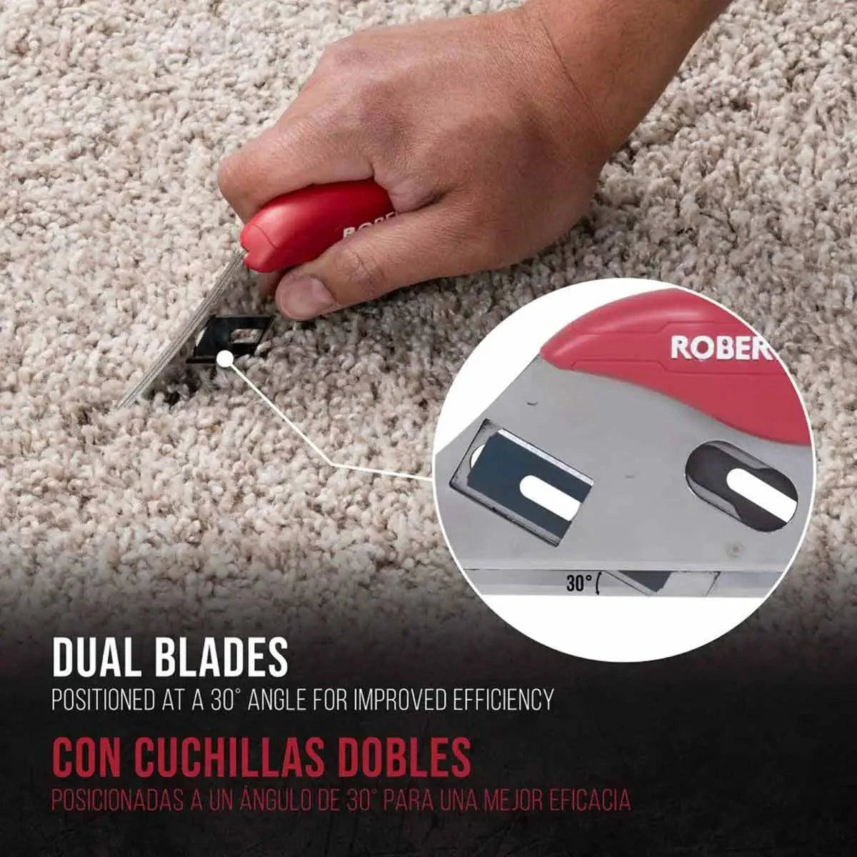 ROBERTS CUSHION BACK CARPET CUTTER WITH DUAL BLADES